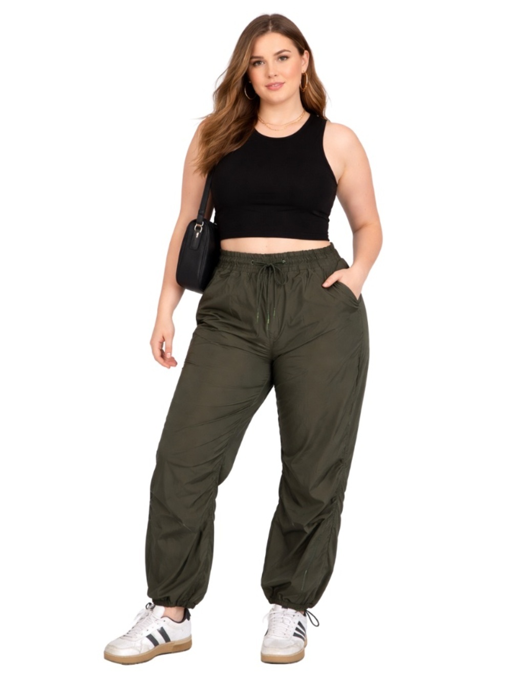 Ci Sono Dark Green Nylon Parachute Leg Pants – Size Large Like New